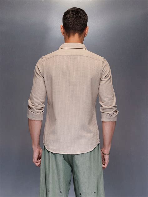 Men's textured full sleeve shirt with subtle pattern | Beige – Wrogn