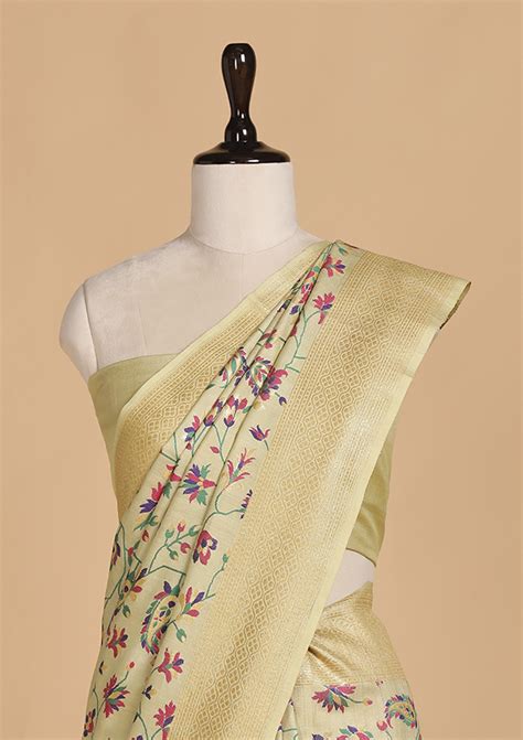 Light Pista Green Jaal Saree in Georgette Tussar – Ratanshi Kheraj ...