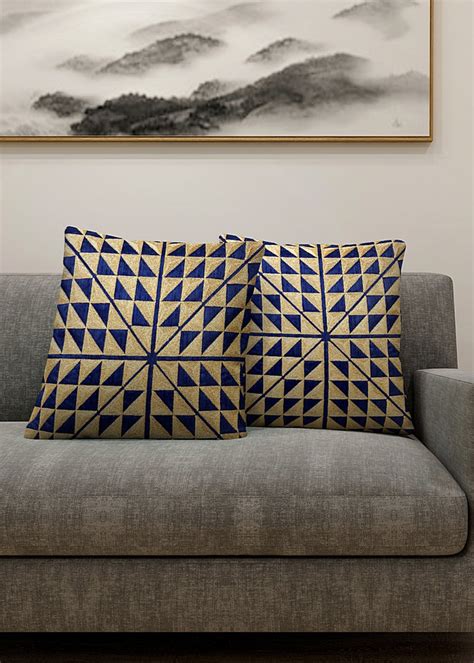 Get Set of 5 Blue Cotton Silk Embroidered Cushion Covers - (40X40 cm ...