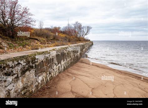 Fortified shore wall of Fort Rif on Kotlin Island, Kronstadt Stock ...