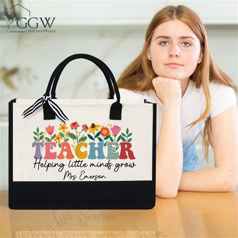 Personalized Teacher Tote Bag Custom Teacher Bag Floral - Etsy