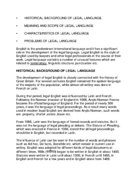 Historical Background OF Legal Language - • HISTORICAL BACKGROUND OF ...