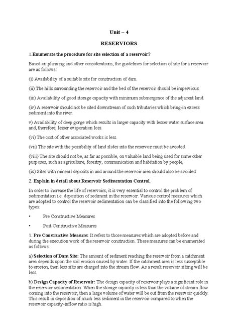 Unit IV - Hydrology & Water Resource Engg (AI3404): Reservoir ...