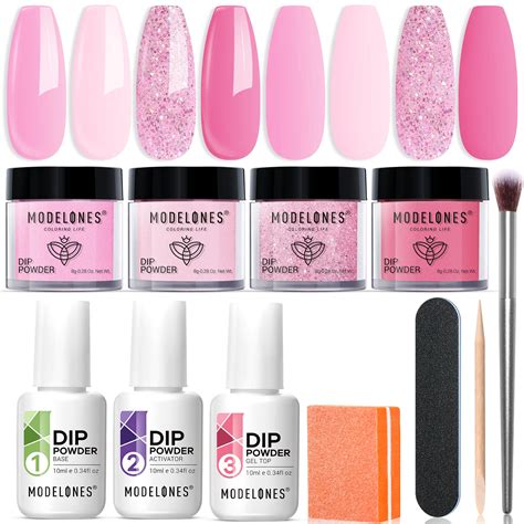 Amazon.com: Modelones Dip Powder Nail Kit Starter, 4 Colors Light Hot ...