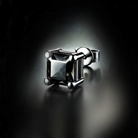 Black Square Earring for Men in Princess Cut 925 Sterling Silver ...