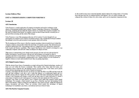 Lecture Delivery Plan UNIT 4: Cyber Forensics and Digital Evidence ...