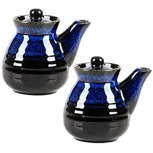 Sizikato 2pcs Dark Blue Porcelain Vinegar Bottle Oil Dispenser Pot with ...
