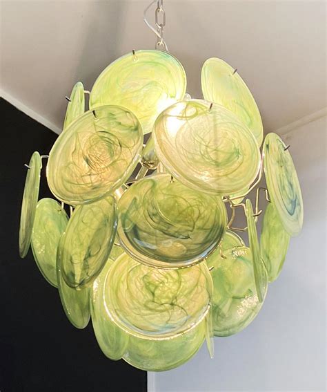 Beautiful 1970’s Vintage Italian Murano chandeliers - 24 green disks For Sale at 1stDibs ...