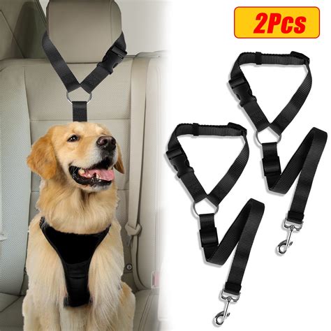 TSV 2pcs Adjustable Dog Car Seatbelt, Leash Strap with Safety Buckle ...