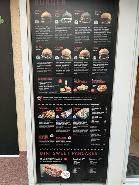 Menu at Mega Burger Bled restaurant, Bled