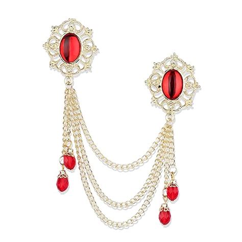 Panjatan Crown Framed Red Pearl Brooch with Hanging Crystal & Gold ...