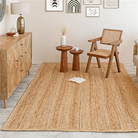 HOMEMONDE Large 4 x 6 Feet Area Rugs for Bedroom Natural Jute Handmade ...