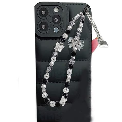 Ringzanio Cell Phone Strap with Crystal Crack bead Pearl Design Black ...
