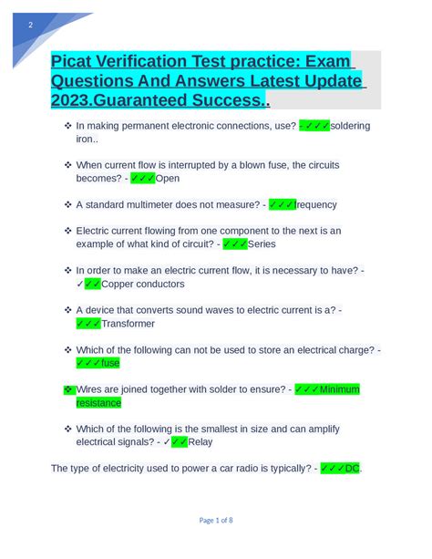 Picat Verification Test practice, Exam Questions And Answers Latest ...