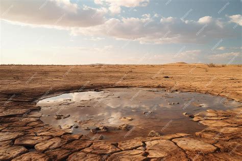 Premium AI Image | a large puddle of water in the middle of a desert