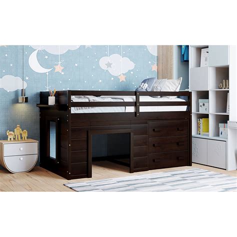 Harriet Bee Twin Loft Bed With Resilient Cabinet And Shelf - Solid Wood ...