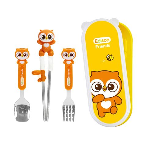Buy Edison Friends Owl Stainless Steel Chopsticks, Spoon, Fork and Case ...