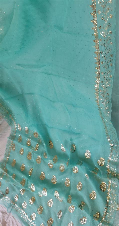 Firozi Pure Organza Saree with Badla and Mukaish Work