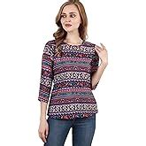 TUSI Fashion Women's Regular Fit Printed Crepe Round Neck 3/4 Sleeves ...