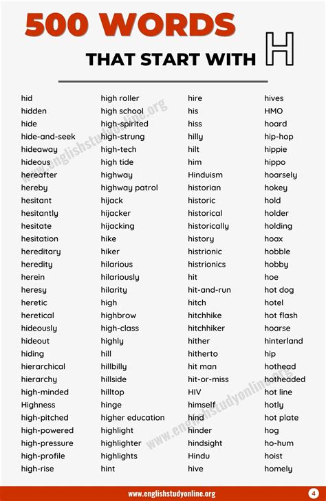 Words In English That Start With H at Brendan Gates blog