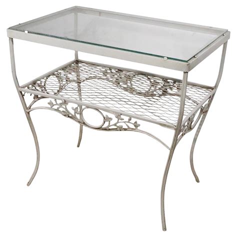 Diminutive Wrought Iron and Metal Mesh Garden Patio Side Table att. to ...