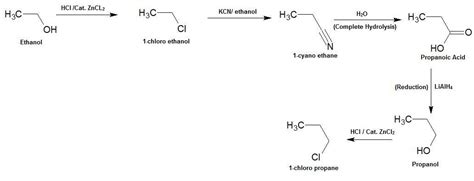 How to convert ethanol to 1 chloro propane - Brainly.in