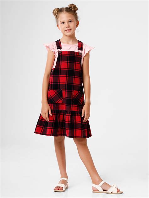 Red and Black Checks Cordrouy Pinafore Dress