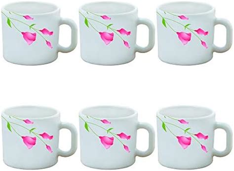 Larah by BOROSIL Red Lily Opalware Cup Set, 6-Pieces, White : Amazon.in ...