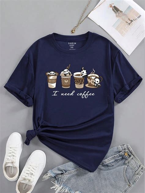 INAWLY Plus Coffee And Slogan Graphic Tee I Need Coffee | SHEIN USA