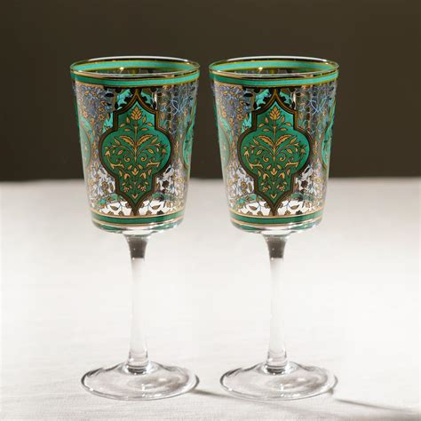 Buy Pure Home + Living Set of 2 Green Floral Print Wine Glasses Online ...