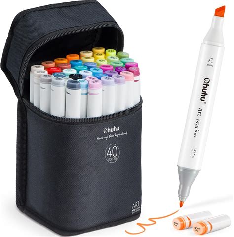 Ohuhu Alcohol Markers - 40 Colors - Double Tipped Art Marker Set for ...