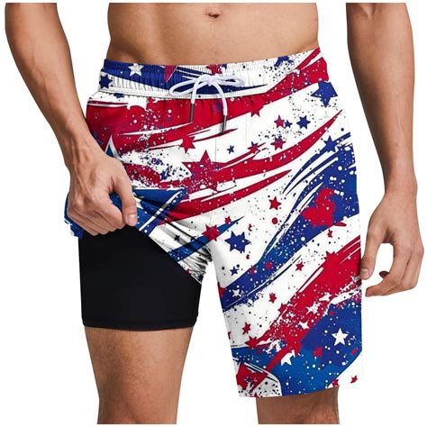 American Flags Stars Graphic Swim Trunks Loose Fit Mens Elastic ...
