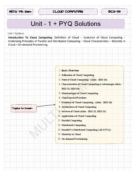 AKTU 7th Sem CLOUD COMPUTING Unit 1 PYQ Solutions and Overview - Studocu