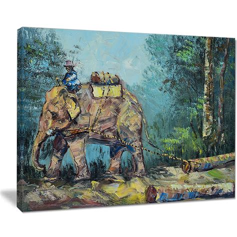 Elephant Dragging Logs - Animal Painting Metal Wall Art - MT8546-40x30 ...