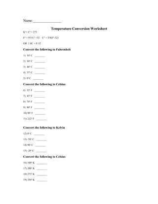Temperature Conversion Worksheet 的图像结果