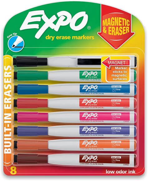 Brandclub - Expo Magnetic Dry Erase Markers with Eraser, Fine Tip ...