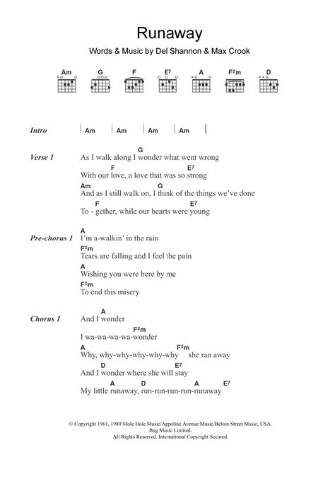 Runaway by Del Shannon - Guitar Chords/Lyrics - Guitar Instructor