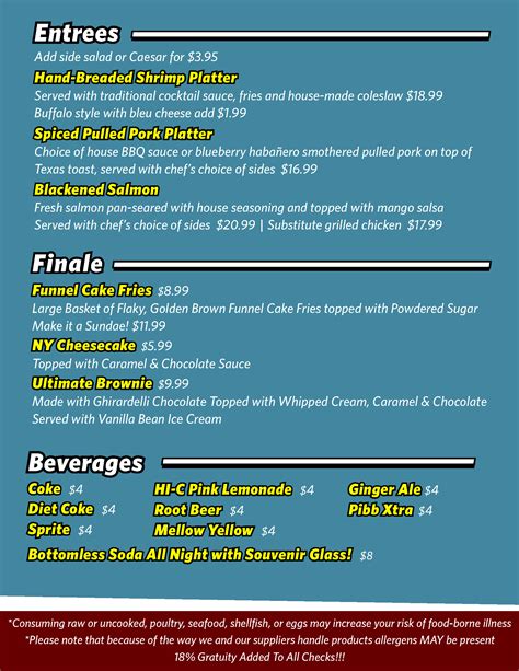 Food & Drink Menu | Cincinnati Funny Bone Comedy Club & Restaurant