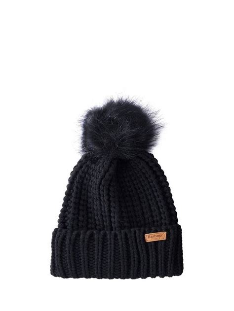 Barbour Saltburn Faux Fur Pom-Pom Beanie Hat & Scarf Gift Set, Black