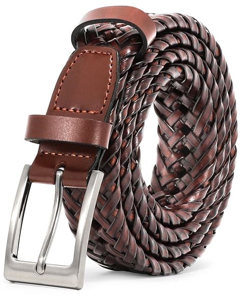 JASGOOD Men Braided Belts Casual Brown Woven Leather Belt Mens for ...