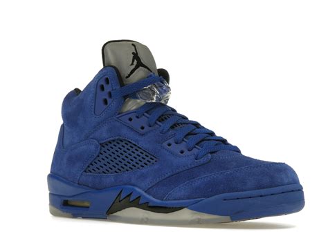 Air Jordan 5 Retro Blue Suede Sneakers - 199xshoes.com