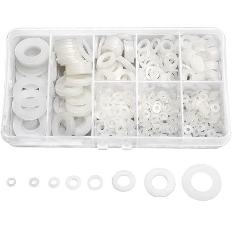 QTEATAK 510 Pcs White Nylon Flat Washer Assortment Kit for Electrical ...