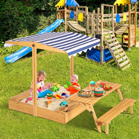 Isabelle & Max™ Kids Wooden Sandbox with Adjustable Canopy, Large Sand ...