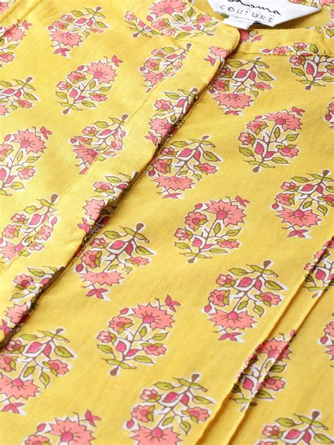 Shop Bhama Cuture Mustard Yellow & Pink Floral Print Tunic Online