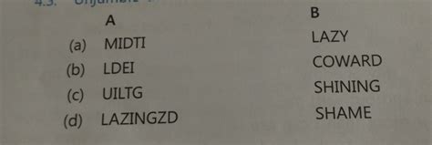 unjumble the words in coloumn A to match them with their synonyms ion ...