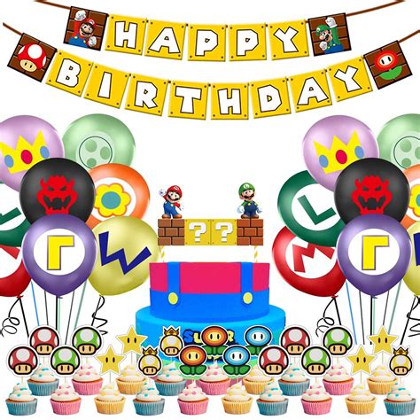 Buy Mario Birthday Party Supplies,Mario Decorations Include Cake Topper ...