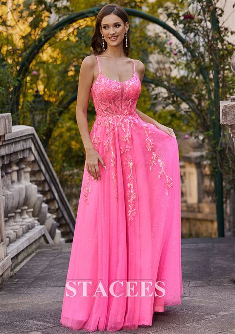 A-line Scoop Neck Sleeveless Floor-Length Tulle Prom Dress with ...