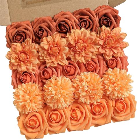 Amazon.com: rongflower Fall Orange Artificial Flowers Combo Box Set ...