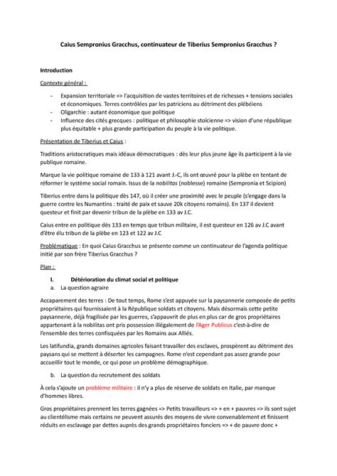 Caius Sempronius Gracchus, continuateur de Tiberius Sempronius Gracchus ...