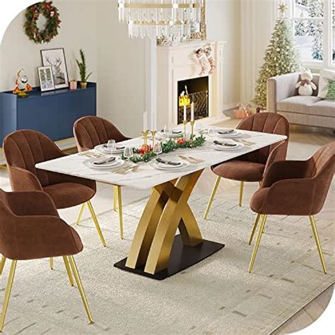 HERNEST 71 White Sintered Stone Dining Table for 6-8, Modern India | Ubuy